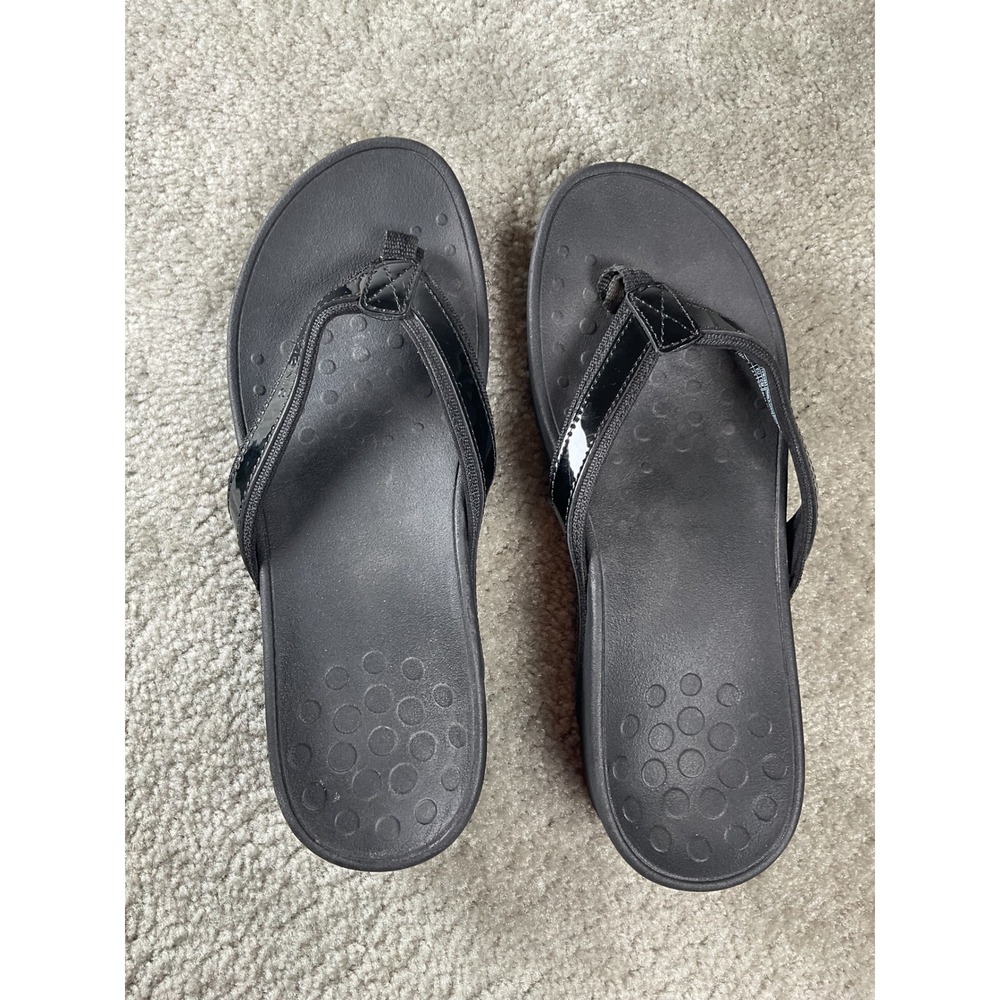 Vionic High Tide Sandals Womens 9 Black Platform Wedge Flip Flops TVW4895